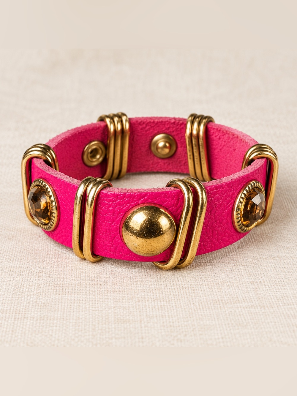 Natasha Gold-Accented Hot Pink Leather Bracelet - Women's Fashion Jewelry